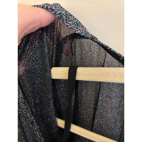 Anthropologie Moulinette Soeurs V-Neck Metallic Midi Dress Size 4 Multi-Blue Pur - Picture 10 of 13